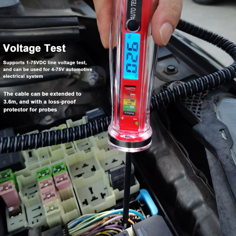 Digital Electrical Test Pen: 1-75VDC Compact Size - 3.6M Extended Cable LCD Display Automotive Wiring Tester for Automotive Electrical System & Complex Environments - Image 4