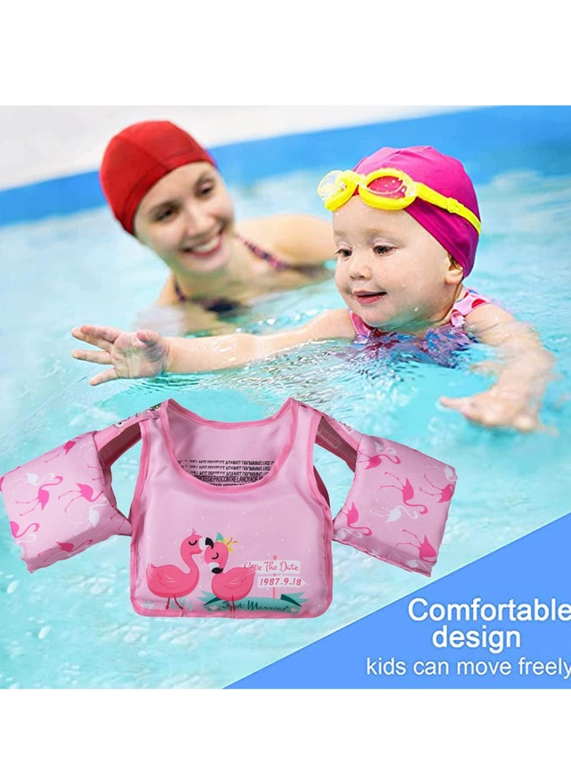 Toddler Swim Vest Kids Water Wings Arm Floaties for 30-50 Pounds Infant Safety Swim Aid Jumper Inflatable Swim Arm Bands Float Sleeves Swimming Armbands for Sea/Pool/Beach/Training (Flamingo)  - Image 2