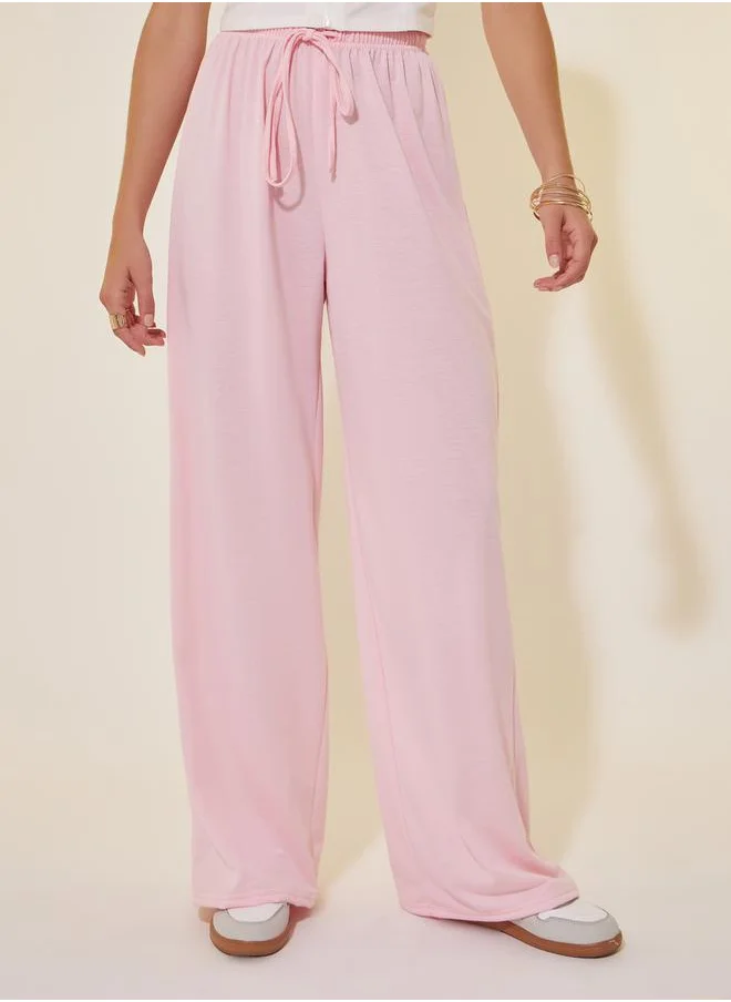 Styli Solid Mid Rise Relaxed Fit Pants with Drawstring