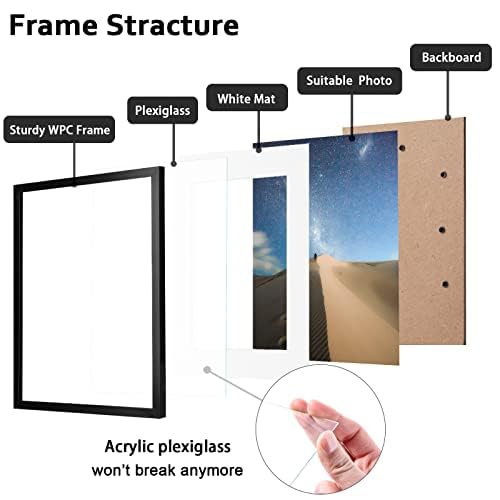 KINLINK 10x10 Picture Frame Black  Square Photo Frame with Plexiglass for Picture 6x6 with Mat or 10x10 without Mat  Composite Wood Picture Frame for Table Top and Wall Mounting - Image 3