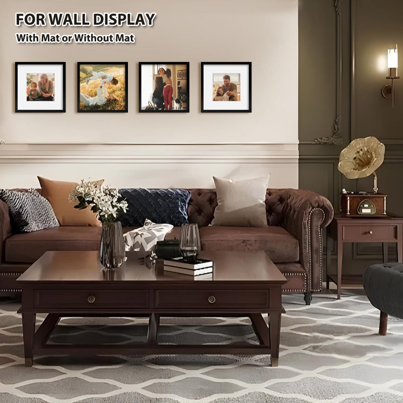 KINLINK 10x10 Picture Frame Black  Square Photo Frame with Plexiglass for Picture 6x6 with Mat or 10x10 without Mat  Composite Wood Picture Frame for Table Top and Wall Mounting - Image 5