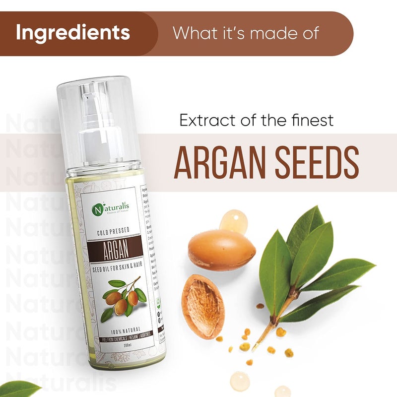 Naturalis Essence Of Nature Cold Pressed Argan Carrier Oil For Skin Lightening Pigmentation Stretch Marks Acne Scars Wrinkles AntiAging 200 Ml Argan - Image 4