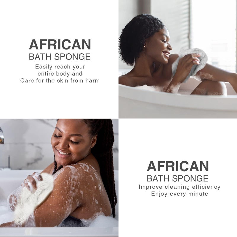 UJFQBH 3 Pieces African Bath Sponge African Net Long Net Bath Sponge Exfoliating Shower Body Scrubber Back Scrubber Skin Smoother,Great for Daily Use (Pale Purple, Blue, Green) - Image 5