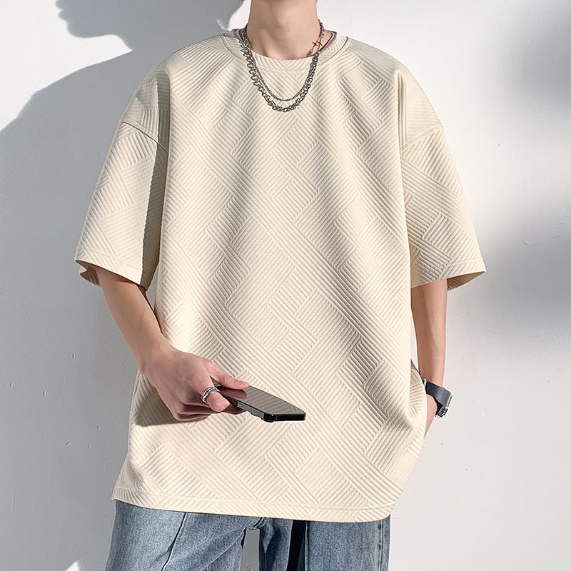 Summer Niche Texture Short-Sleeved Men'S T-Shirt Student 2025 Hong Kong Style Pure Color Half-Sleeved Bottoming T-Shirt Slit Top - Image 5