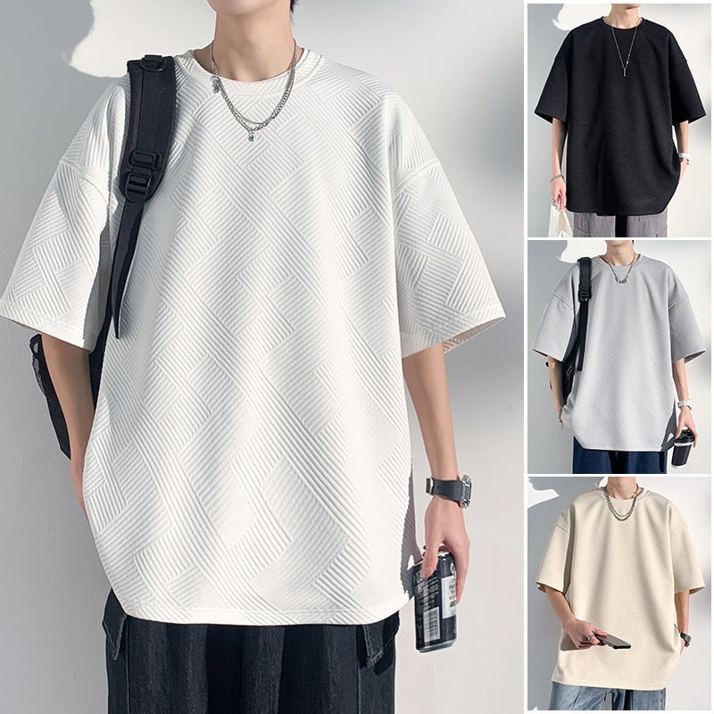 Summer Niche Texture Short-Sleeved Men'S T-Shirt Student 2025 Hong Kong Style Pure Color Half-Sleeved Bottoming T-Shirt Slit Top - Image 2