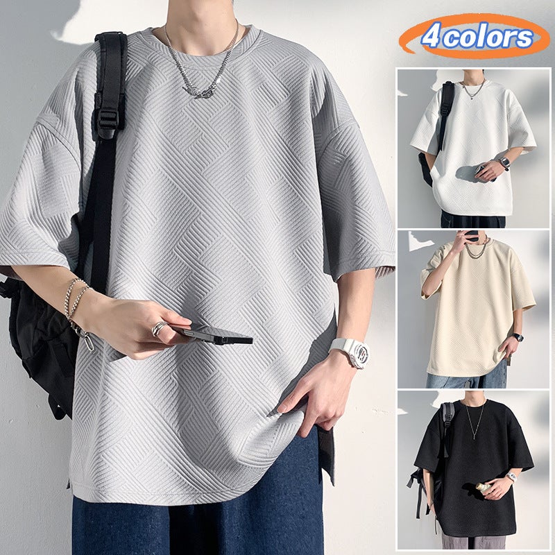 Summer Niche Texture Short-Sleeved Men'S T-Shirt Student 2025 Hong Kong Style Pure Color Half-Sleeved Bottoming T-Shirt Slit Top - Image 4