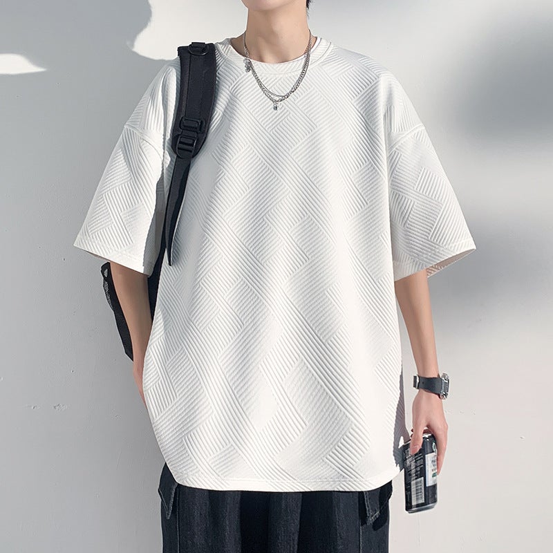 Summer Niche Texture Short-Sleeved Men'S T-Shirt Student 2025 Hong Kong Style Pure Color Half-Sleeved Bottoming T-Shirt Slit Top - Image 1