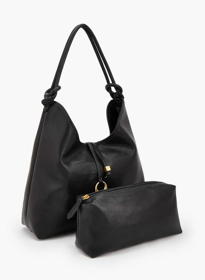 Celeste BLACK Solid Hobo Bag With Pouch for Women | Best Price UAE