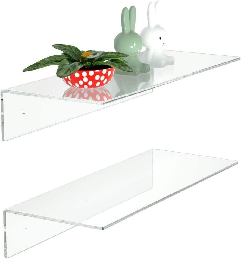 NIYANETAIL DIY 2 PCS 6" Acrylic Floating Shelves – Clear Wall Display Shelves for Lego, Plants, Perfumes, Books – 5mm Thick Wall-Mounted Acrylic Shelf Set for Bedroom, Living Room & Office (15 Inches) - Image 1