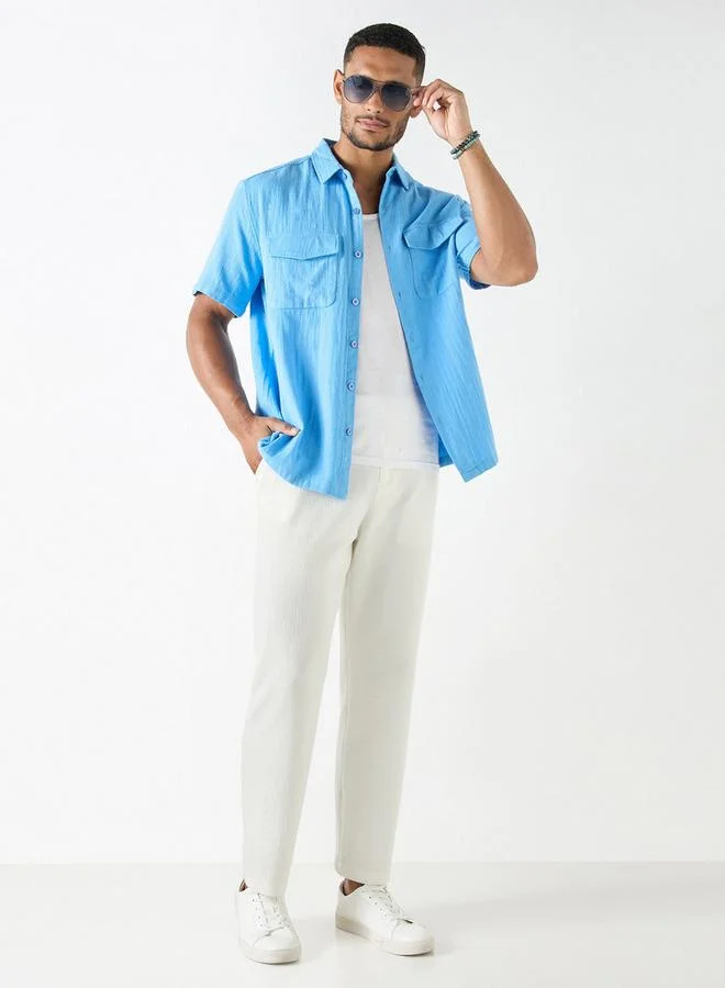 Iconic Textured Shirt with Short Sleeves and Front Pockets