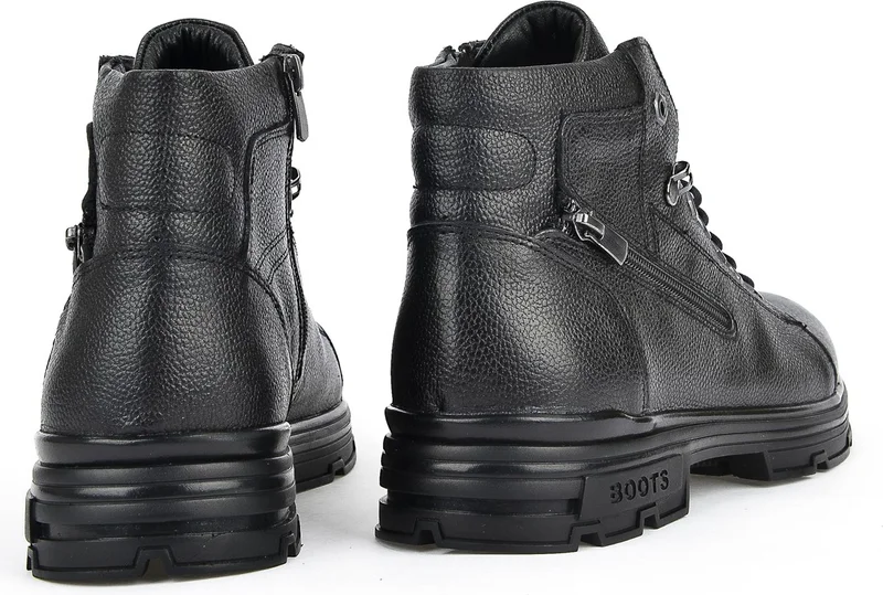 زيا , Men's Genuine Leather Boots 113423 801 Black