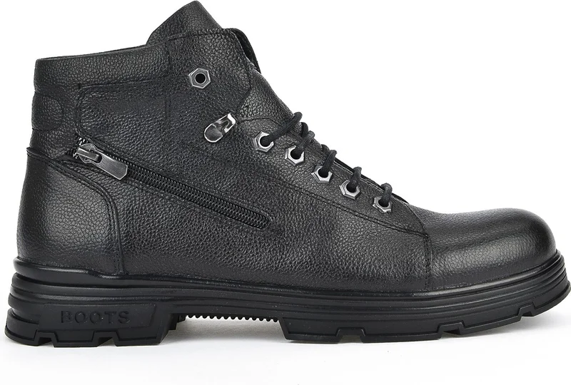 زيا , Men's Genuine Leather Boots 113423 801 Black