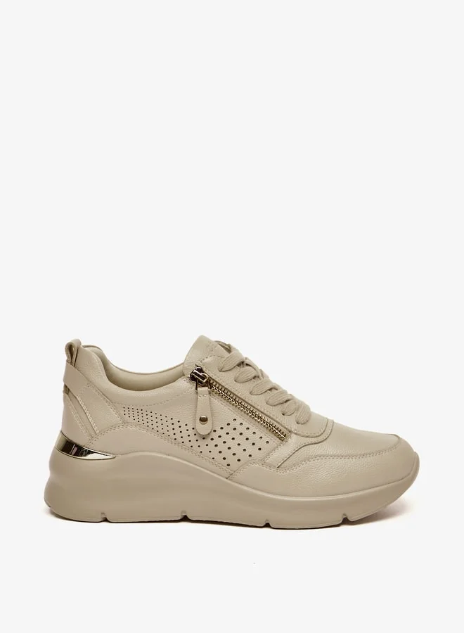 سيليست Women's Solid Shoes with Lace-Up Closure and Zip Detail