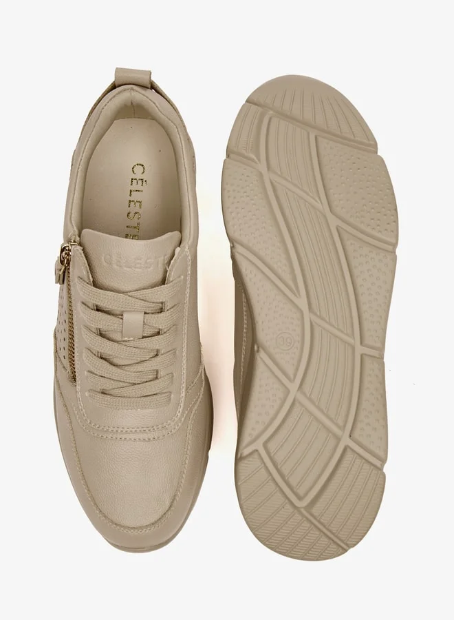 سيليست Women's Solid Shoes with Lace-Up Closure and Zip Detail