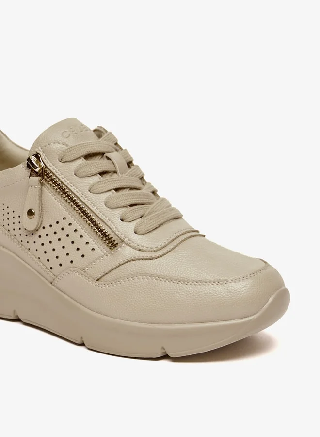 سيليست Women's Solid Shoes with Lace-Up Closure and Zip Detail