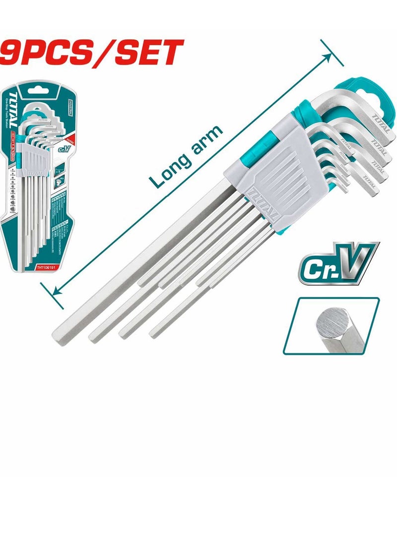 TOTAL Total Cr-V Hex Key 9PCS Set - Durable S2 Long Arm Tools Wrench Set for Precision Fastening and for Bicycles Motorcycle Repair, Furniture Assembly, Home Maintenance DIY  - Image 1