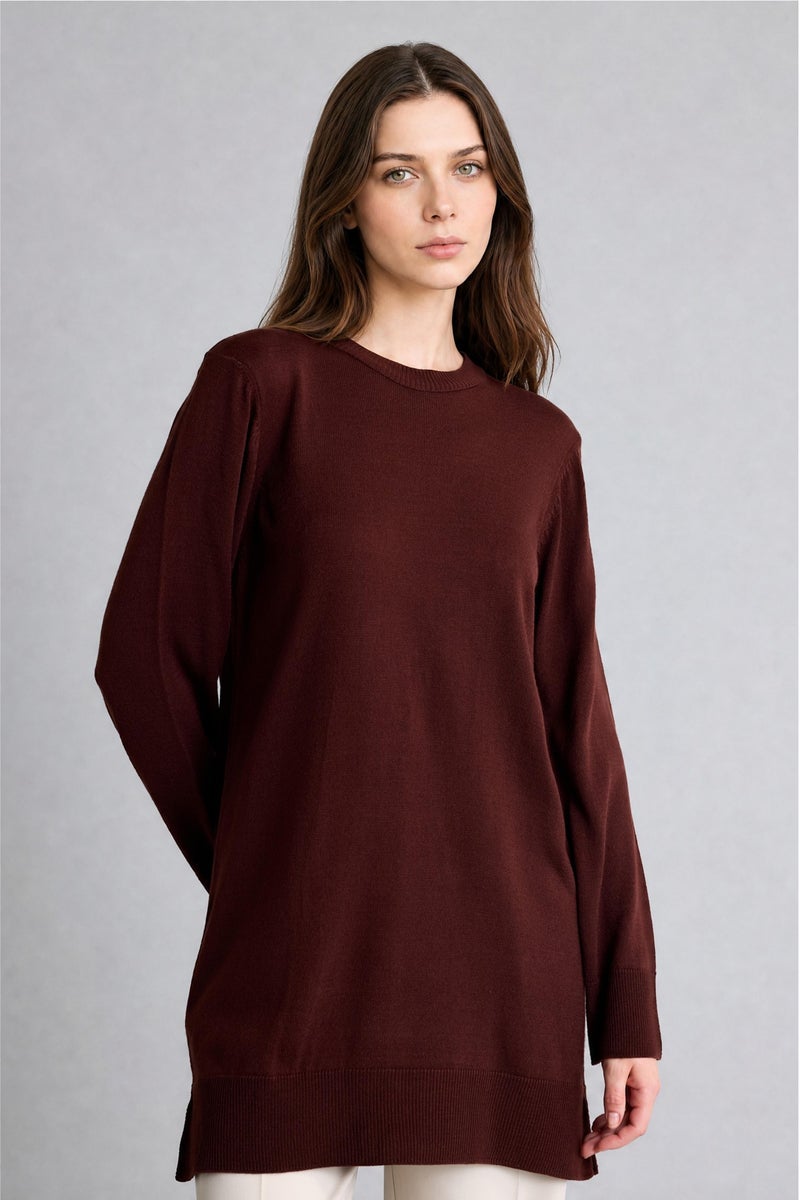 DeFacto Brown Woman Regular Fit Crew Neck Brown Knit Tunic Tunic Casual - Image 3
