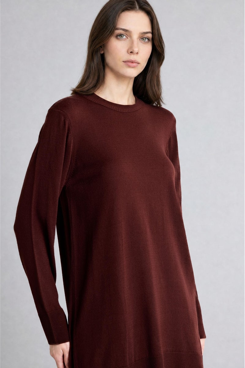 DeFacto Brown Woman Regular Fit Crew Neck Brown Knit Tunic Tunic Casual - Image 1