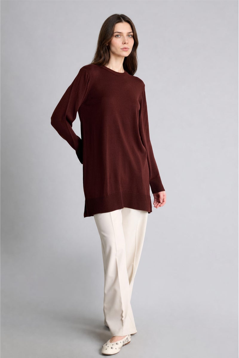 DeFacto Brown Woman Regular Fit Crew Neck Brown Knit Tunic Tunic Casual - Image 2