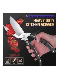 SYOSI Kitchen Poultry Shears, Scissors Food Heavy Duty with Serrated Edge, Detachable Shears Spring Loaded, Stainless Steel Multipurpose sharp for Cutting Chicken, Fish, Meat  - Image 2