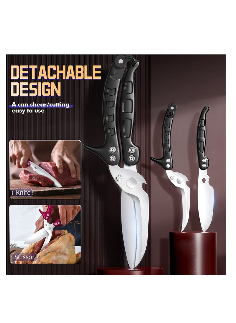 SYOSI Kitchen Poultry Shears, Scissors Food Heavy Duty with Serrated Edge, Detachable Shears Spring Loaded, Stainless Steel Multipurpose sharp for Cutting Chicken, Fish, Meat  - Image 3