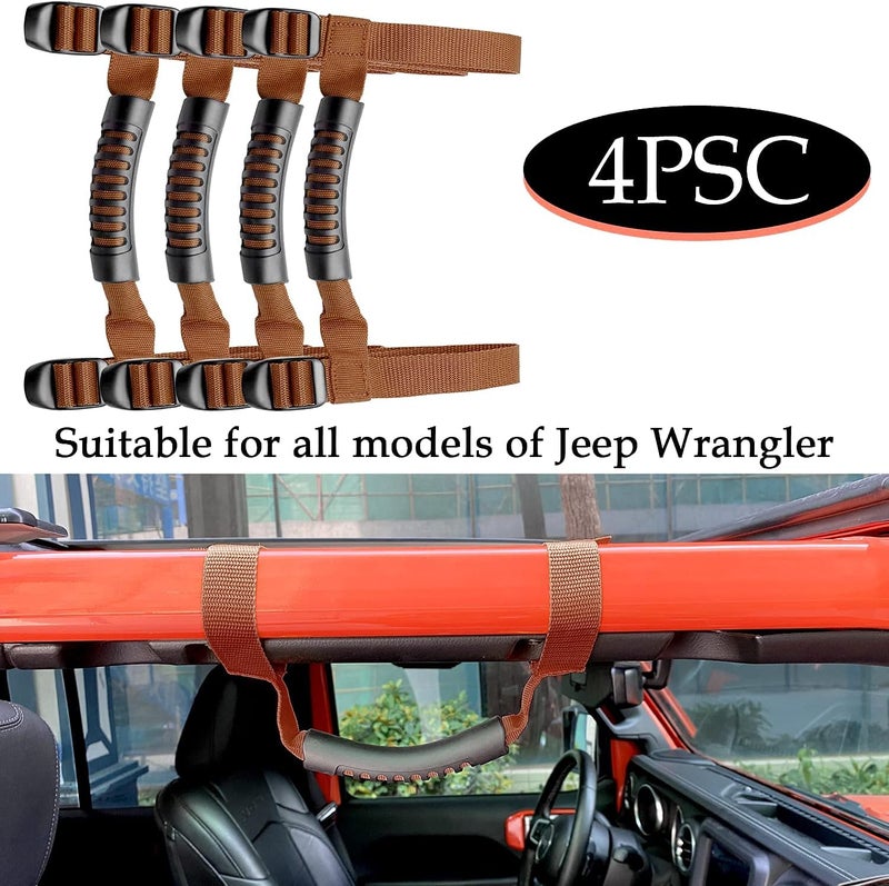 Bentolin 4 x Grip Handle Holder Roll Bar Grab Handles Compatible with Jeep Wrangler Accessories 1987-2021 YJ TJ LJ JK JL Sports Sahara Freedom Rubicon X & Unlimited (Brown) - Image 5