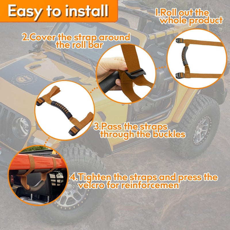 Bentolin 4 x Grip Handle Holder Roll Bar Grab Handles Compatible with Jeep Wrangler Accessories 1987-2021 YJ TJ LJ JK JL Sports Sahara Freedom Rubicon X & Unlimited (Brown) - Image 3