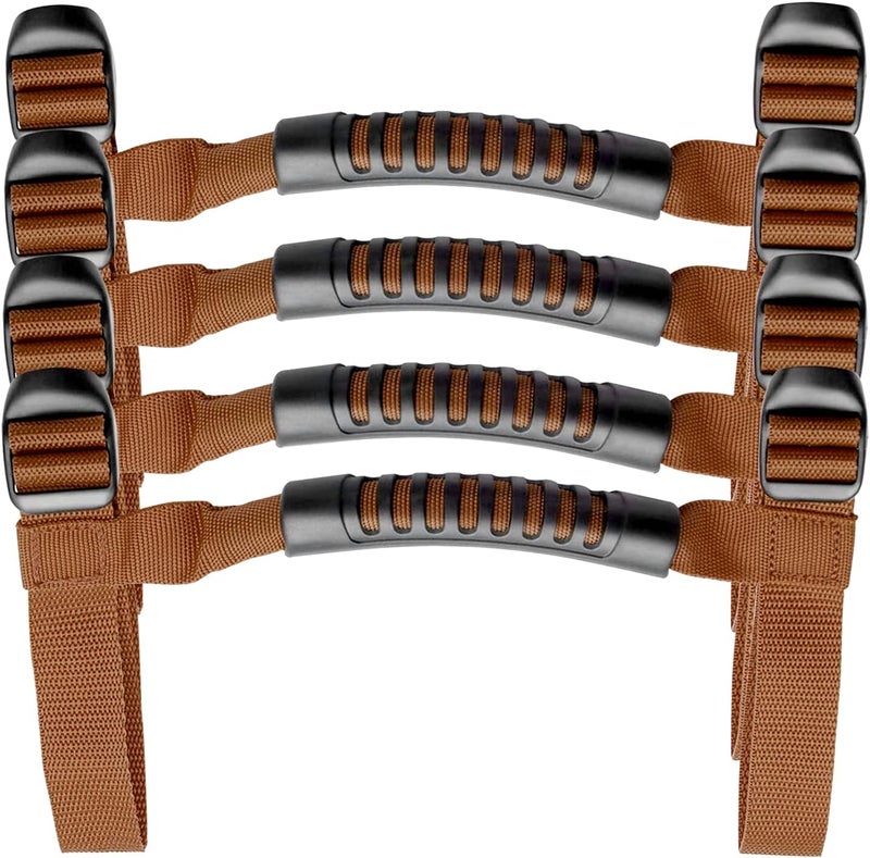 Bentolin 4 x Grip Handle Holder Roll Bar Grab Handles Compatible with Jeep Wrangler Accessories 1987-2021 YJ TJ LJ JK JL Sports Sahara Freedom Rubicon X & Unlimited (Brown) - Image 1