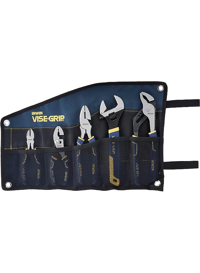IRWIN VISE-GRIP Pliers Set with Tool Wrap, 5-Piece (2078708), Blue - Image 1