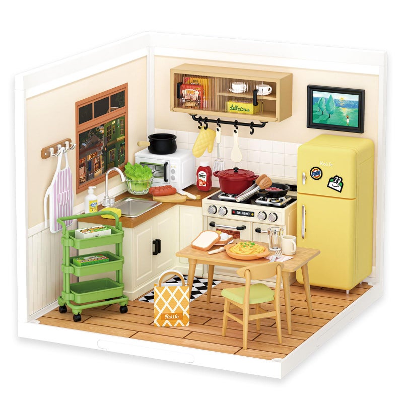 Rolife DIY Miniature Plastic House Building Set Toys Playset with LED Suitable for Mini Figures Construction Toys Diorama Kit Gifts for Teens Adults Happy Meals Kitchen - Image 2