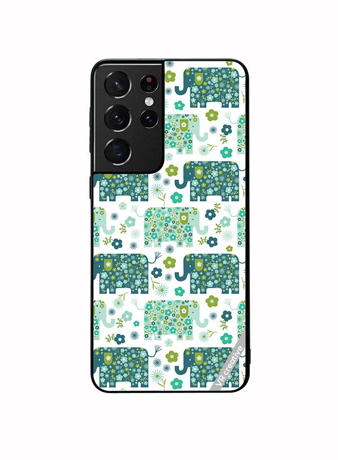 VR CREATIVE Protective Case Cover For Samsung Galaxy S21 Ultra 5G Cute Elephant Green Design Multicolour - Image 1
