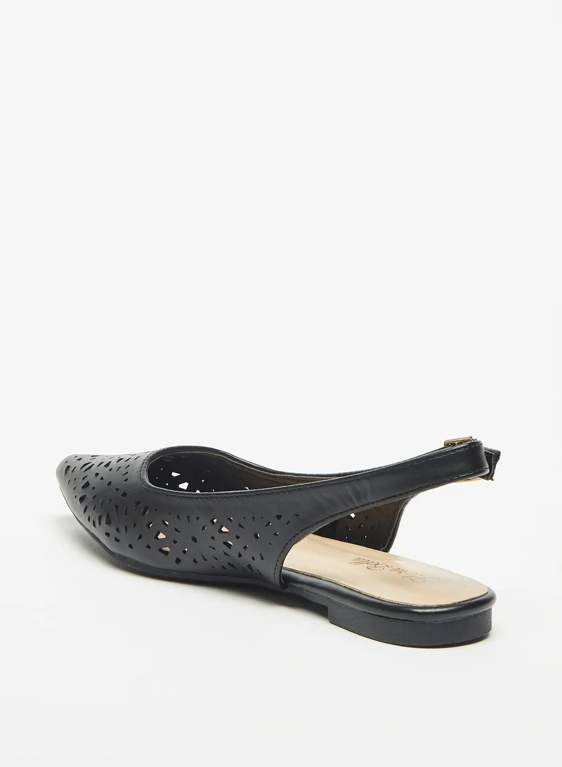 Flora Bella Cutwork Detail Pointed Toe Ballerina Shoes with Slingback Buckle Closure