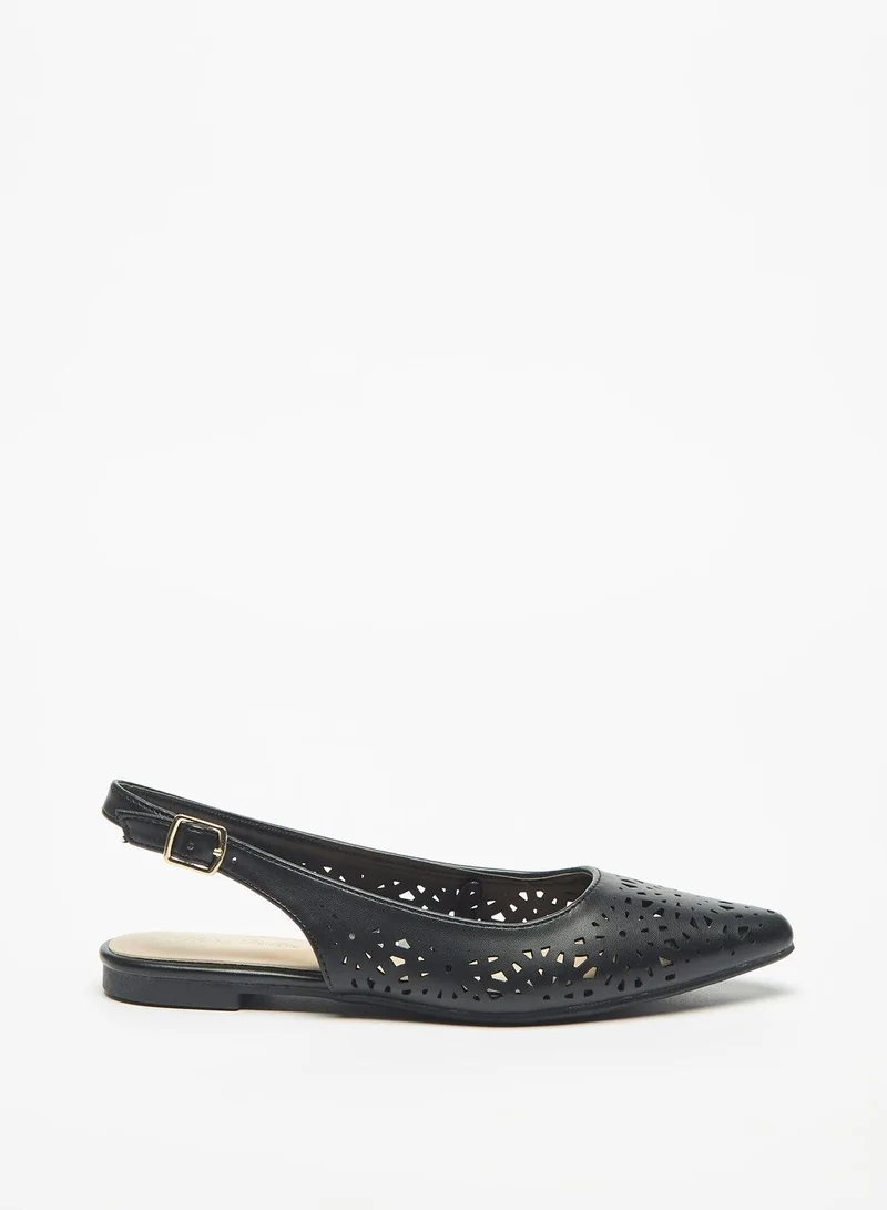 Flora Bella Cutwork Detail Pointed Toe Ballerina Shoes with Slingback Buckle Closure