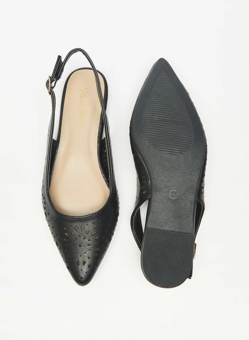 Flora Bella Cutwork Detail Pointed Toe Ballerina Shoes with Slingback Buckle Closure