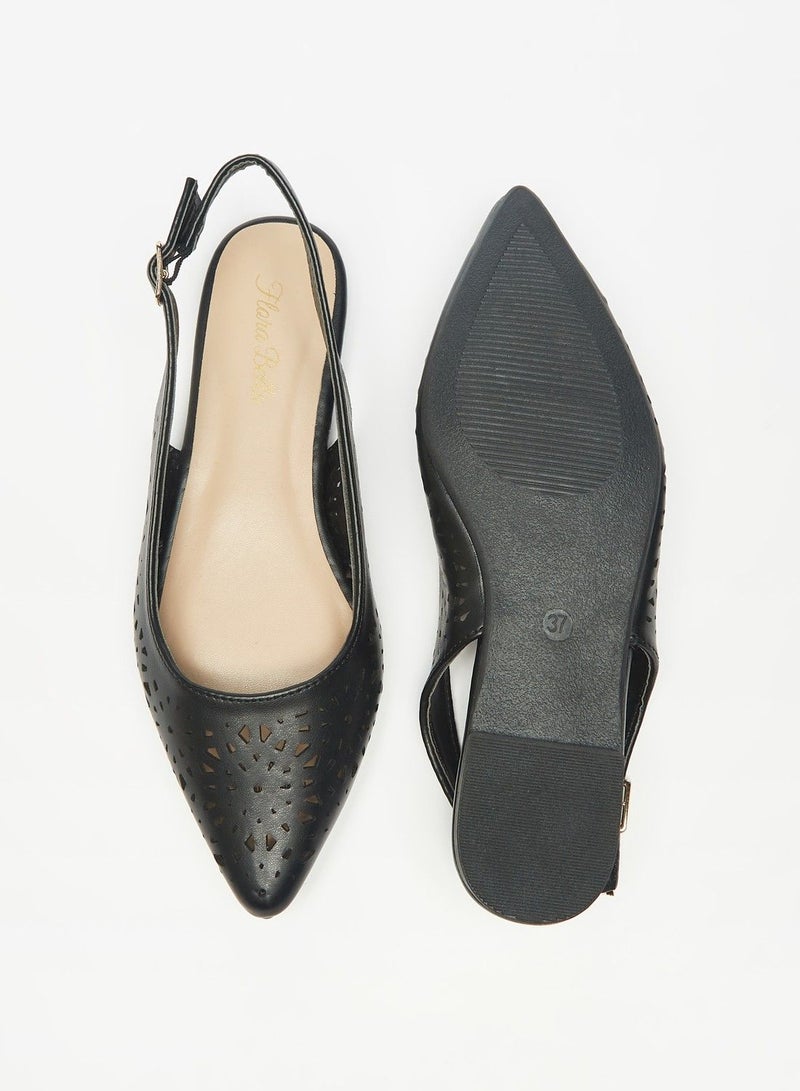 Flora Bella Cutwork Detail Pointed Toe Ballerina Shoes with Slingback Buckle Closure - Image 4