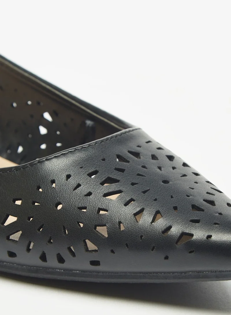 Flora Bella Cutwork Detail Pointed Toe Ballerina Shoes with Slingback Buckle Closure