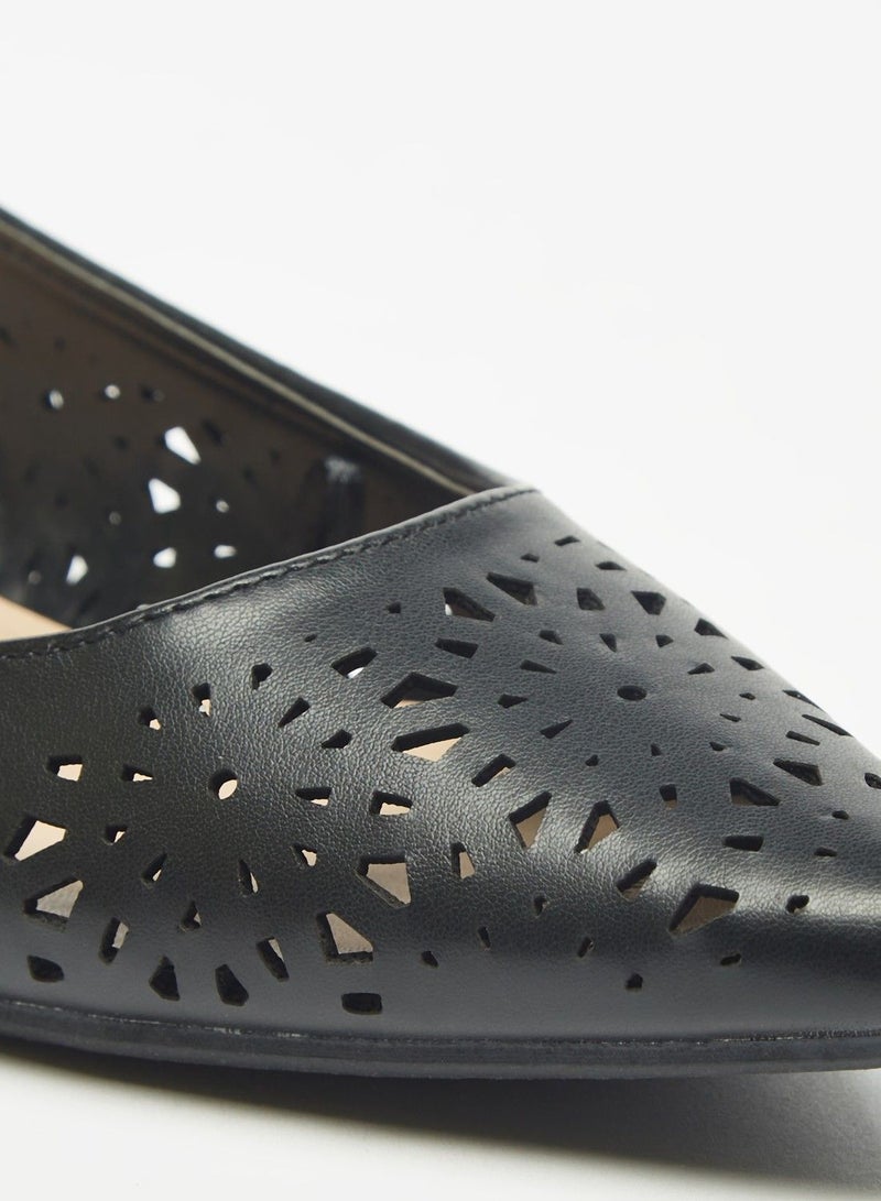 Flora Bella Cutwork Detail Pointed Toe Ballerina Shoes with Slingback Buckle Closure - Image 5