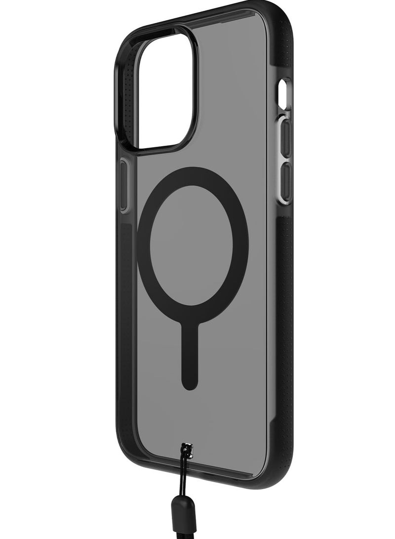 Bodyguardz Ace Pro for iPhone 15 Pro MAX Case Cover with 18 Feet Drop Protection compatible with MagSafe with Lanyard - Smoke/Black - Image 1