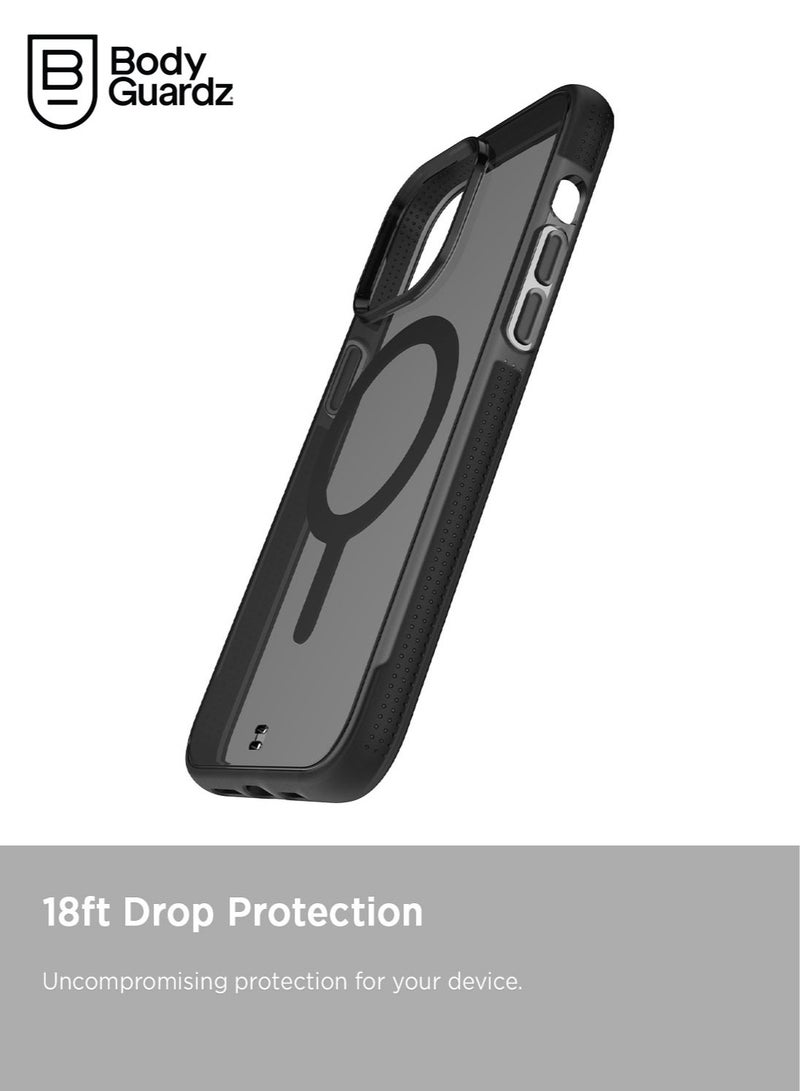 Bodyguardz Ace Pro for iPhone 15 Pro MAX Case Cover with 18 Feet Drop Protection compatible with MagSafe with Lanyard - Smoke/Black - Image 3