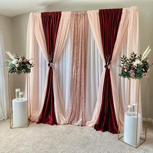 QueenDream Peach Curtain Backdrop 5ft x 10ft Chiffon Sheer Backdrop Curtain Wedding Drape - Image 4