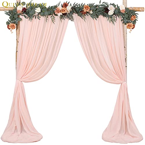 QueenDream Peach Curtain Backdrop 5ft x 10ft Chiffon Sheer Backdrop Curtain Wedding Drape - Image 5