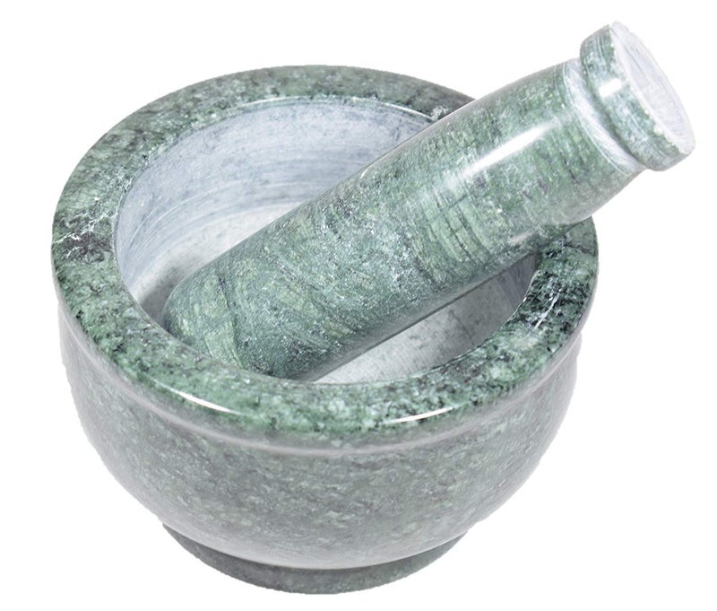 SK Craft Green Marble Okhli MusliMortar Pestle Chopper Set For Home Use Unique Item 5 Inch - Image 2