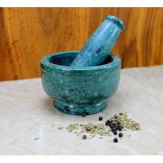 SK Craft Green Marble Okhli MusliMortar Pestle Chopper Set For Home Use Unique Item 5 Inch - Image 4