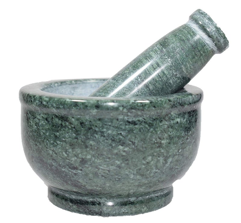 SK Craft Green Marble Okhli MusliMortar Pestle Chopper Set For Home Use Unique Item 5 Inch - Image 1