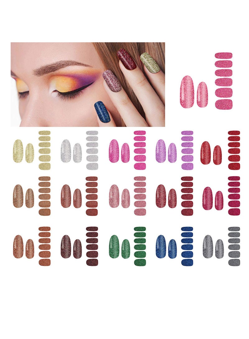 SYOSI Glitter Nail Wraps Nail Polish Stickers Self-Adhesive Nail Design Decals Strips in Solid Colors with 2 Pieces Nail File for Women Girls DIY Manicure Nail Design Decoration 16 Sheets Retro Color  - Image 4