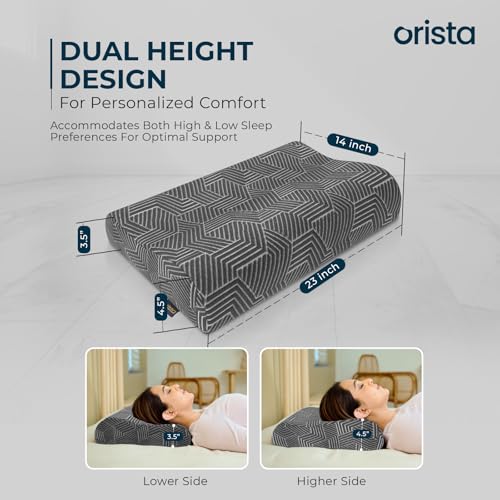 Orista™ Advance Gel Blended Contour Memory Foam Pillow | 2 Year Warranty |Orthopedic Neck & Shoulder Support Pillow for Sleeping | Improves Posture & Spinal Alignment | 23 x 14 x 4.5 Inch | Set of 1 - Image 2