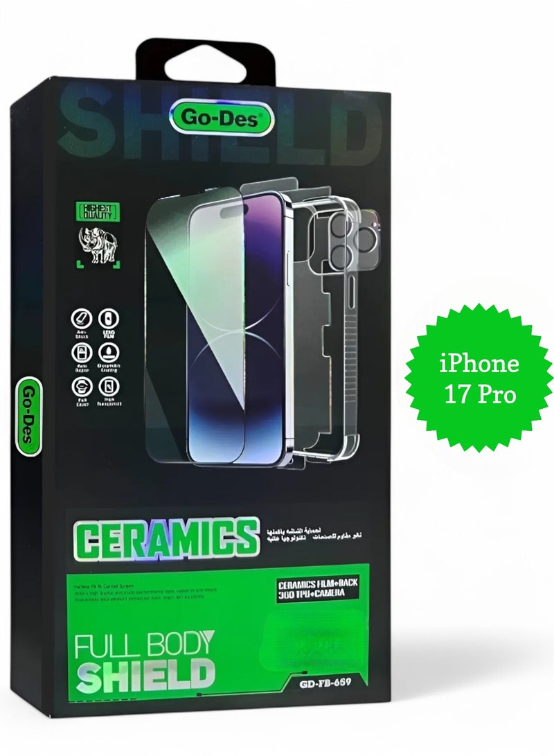 جو-ديز بكج الحماية الكاملة لـ آيفون 17 برو (iPhone 17 Pro) جراب حماية مصنوع من مواد عالية الجودة, حماية الشاشة بوضوح عالي, واقي عدسات الكاميرا, واقي لحماية خلفية الهاتف, حماية قصوى ضد الخدوش والكسر