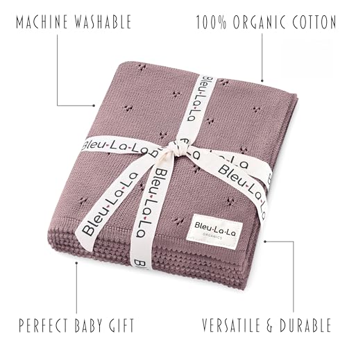 Bleu La La Organic Pointelle Receiving Swaddle Blanket for Girls - 100% Luxury Organic Soft Cotton Knit Warm Cozy Cuddle Stroller Blanket for Newborns, Infants, & Toddlers (Sugar Plum) - Image 3