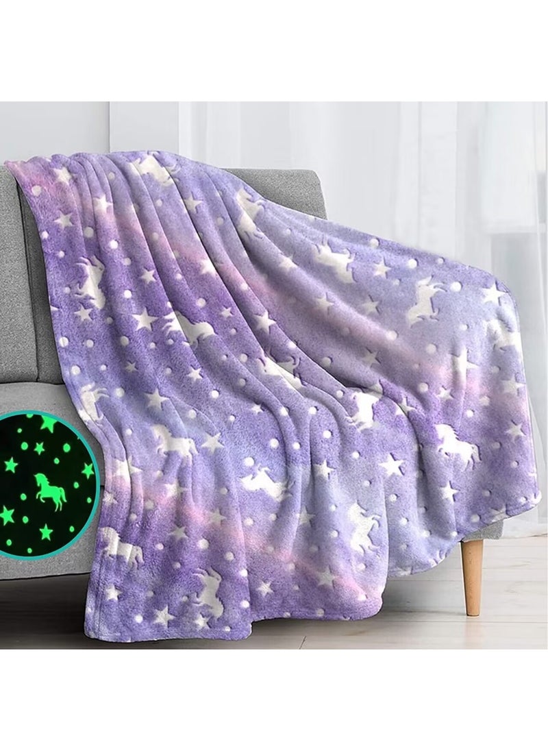FASHION HOME - Kids Glow in The Dark Blanket Soft Throw All Seasons for Couch Sofa Bed 150 x 120cm - Image 1