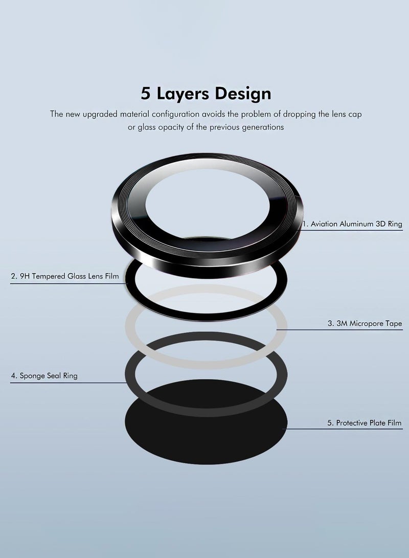 دبليو تيك حماية عدسة كاميرا آيفون 17 برو 5G من أبل لعام 2025 مع حلقة مصنوعة من سبائك متميزة من الزجاج المقسى - شفاف/أسود - Image 3